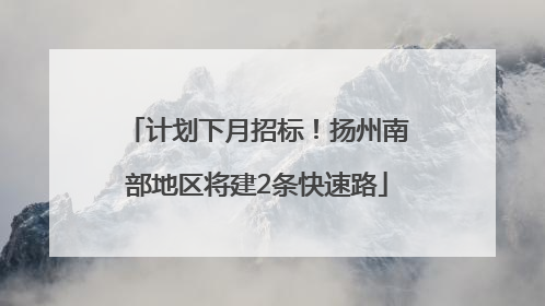 计划下月招标！扬州南部地区将建2条快速路